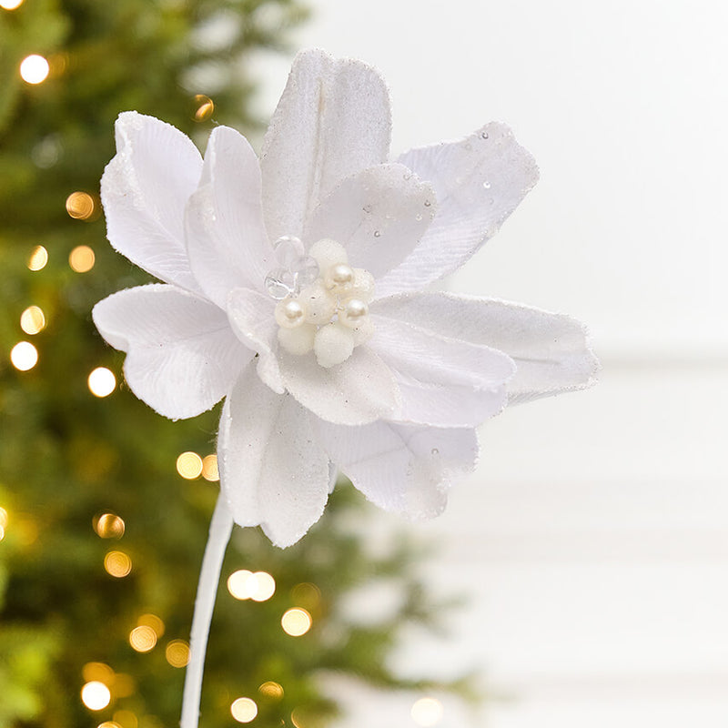 18" x 9.5" White Jewel Magnolia Stem