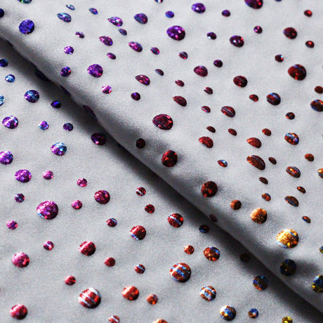 Champagne Printed Nylon Spandex Fabric - Hologram Galaxy Dots, Black Or White Multi Foil, 58-60" Width (1 Yard)