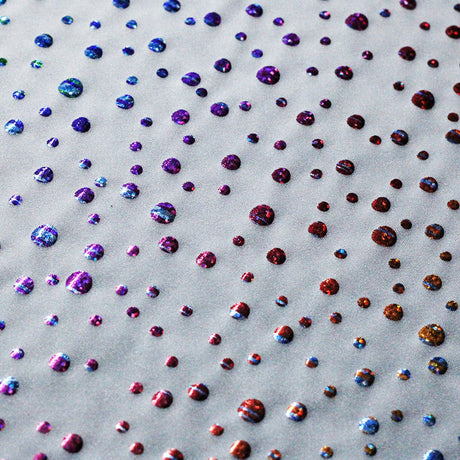 Champagne Printed Nylon Spandex Fabric - Hologram Galaxy Dots, Black Or White Multi Foil, 58-60" Width (1 Yard)