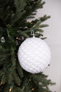6” White Glittered Net Ball Ornament