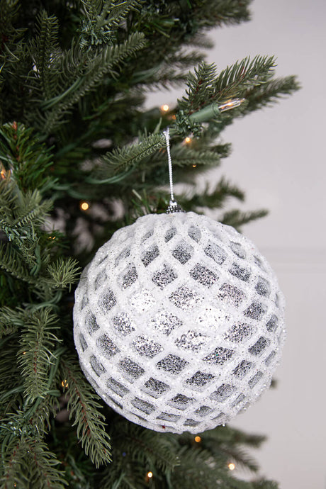 6” Glittered 2 Tone Silver/White Net Ball Christmas Ornament
