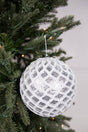 6” Glittered 2 Tone Silver/White Net Ball Christmas Ornament