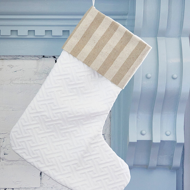White Quilted Stocking with Stripes