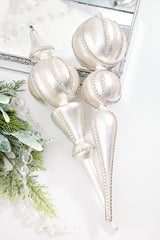 16" Pearl with Rhinestones Glass Finial Ornament