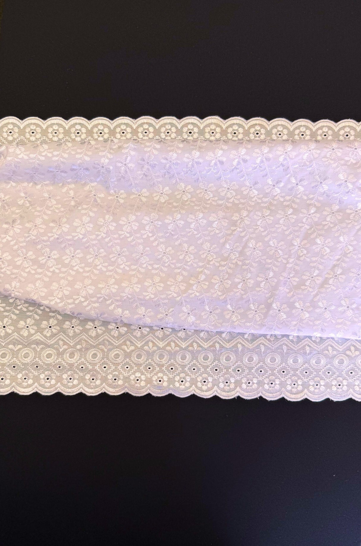 Heavy Eyelet White Polyester Cotton Fabric - White Floral Embroidery, 41"-42" Width