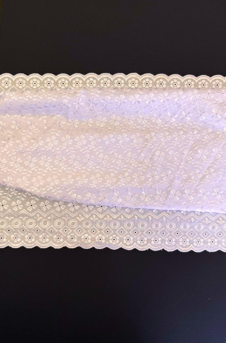 Heavy Eyelet White Polyester Cotton Fabric - White Floral Embroidery, 41"-42" Width