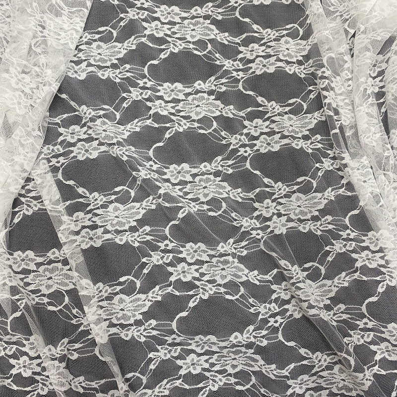 White 4-Way Floral Stretch Lace Fabric - Shimmery Floral Lace, White, 58/60" Width (1 Yard)