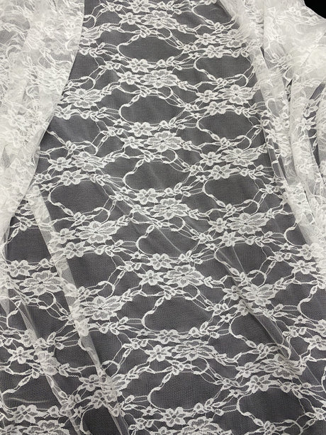 White 4-Way Floral Stretch Lace Fabric - Shimmery Floral Lace, White, 58/60" Width (1 Yard)