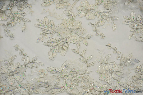 Edith Embroidery Fabric - Two Tone Floral Embroidery, Sheer Tulle, 52" Width, Multiple Colors (1 Yard)