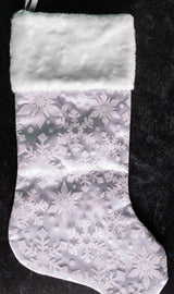 20 Inch White Snowflake Glitter Print on Sheer Organza Stocking