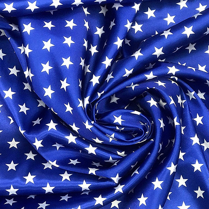 Star Satin Polyester Satin Fabric - Star Print, Royal Blue/Navy Blue, 58" Width (1 Yard)