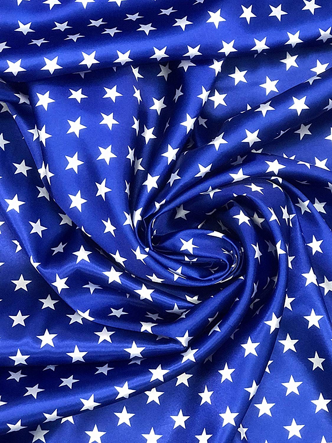 Star Satin Polyester Satin Fabric - Star Print, Royal Blue/Navy Blue, 58" Width (1 Yard)