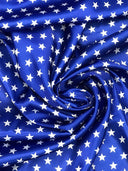 Star Satin Polyester Satin Fabric - Star Print, Royal Blue/Navy Blue, 58" Width (1 Yard)