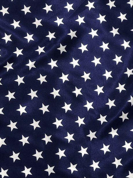 Star Satin Polyester Satin Fabric - Star Print, Royal Blue/Navy Blue, 58" Width (1 Yard)