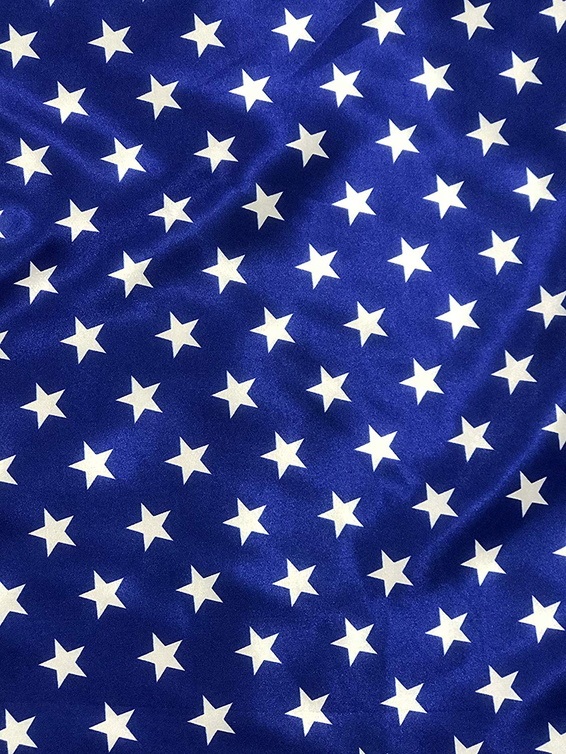 Star Satin Polyester Satin Fabric - Star Print, Royal Blue/Navy Blue, 58" Width (1 Yard)