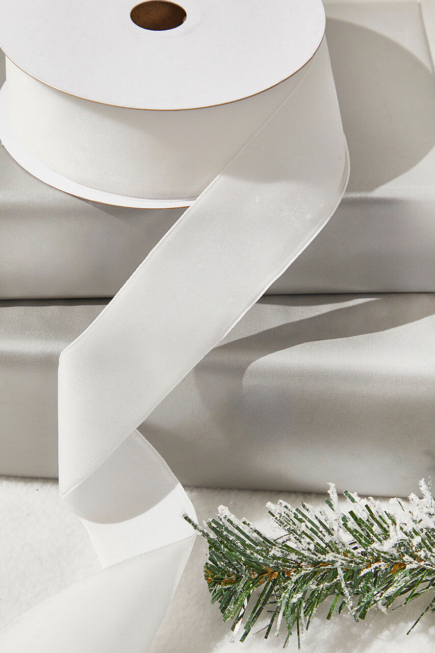 1.5 Inch x 10 Yards White Unwired Velvet Ribbon