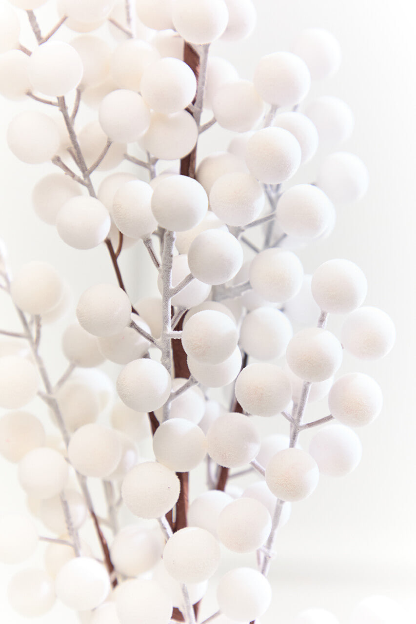 33" White Flocked Berry Spray