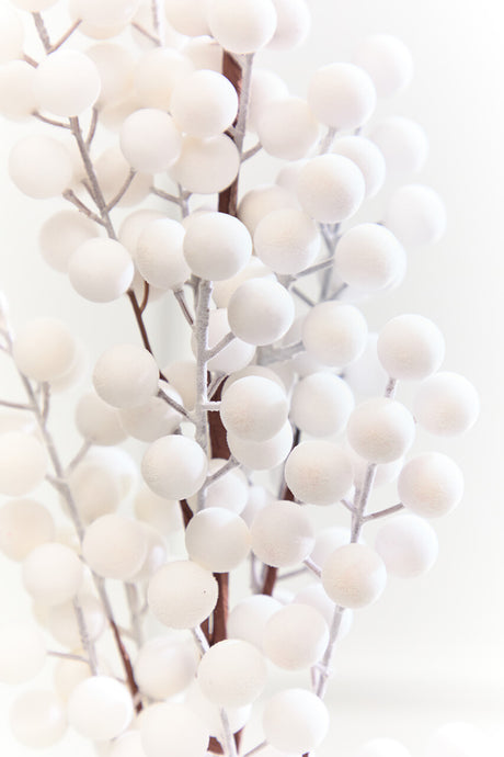 33" White Flocked Berry Spray