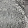 White Sequin Lace Fabric With Embroideries On Mesh VT-011 - White Embroidered Lace, Sequin Embellished, Mesh Base