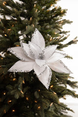 22” x 12" White Velvet Glitter Poinsettia Stem