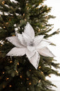 22” x 12" White Velvet Glitter Poinsettia Stem