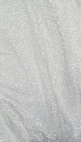 BPS Mesh Lace White Polyester Fabric - White Beads, Pearls, Sequins Mesh, 60" Width (1 Yard)