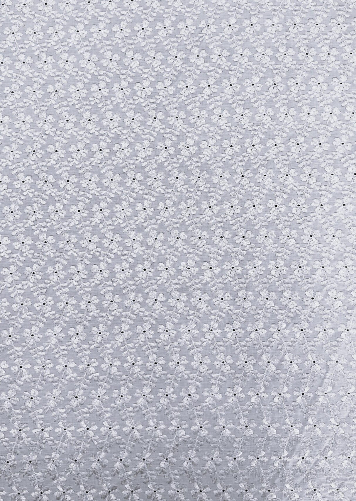 Heavy Eyelet White Polyester Cotton Fabric - White Floral Embroidery, 41"-42" Width