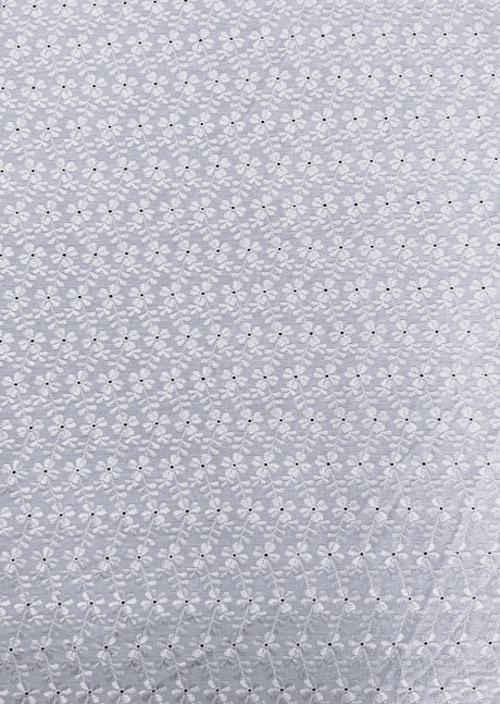 Heavy Eyelet White Polyester Cotton Fabric - White Floral Embroidery, 41"-42" Width