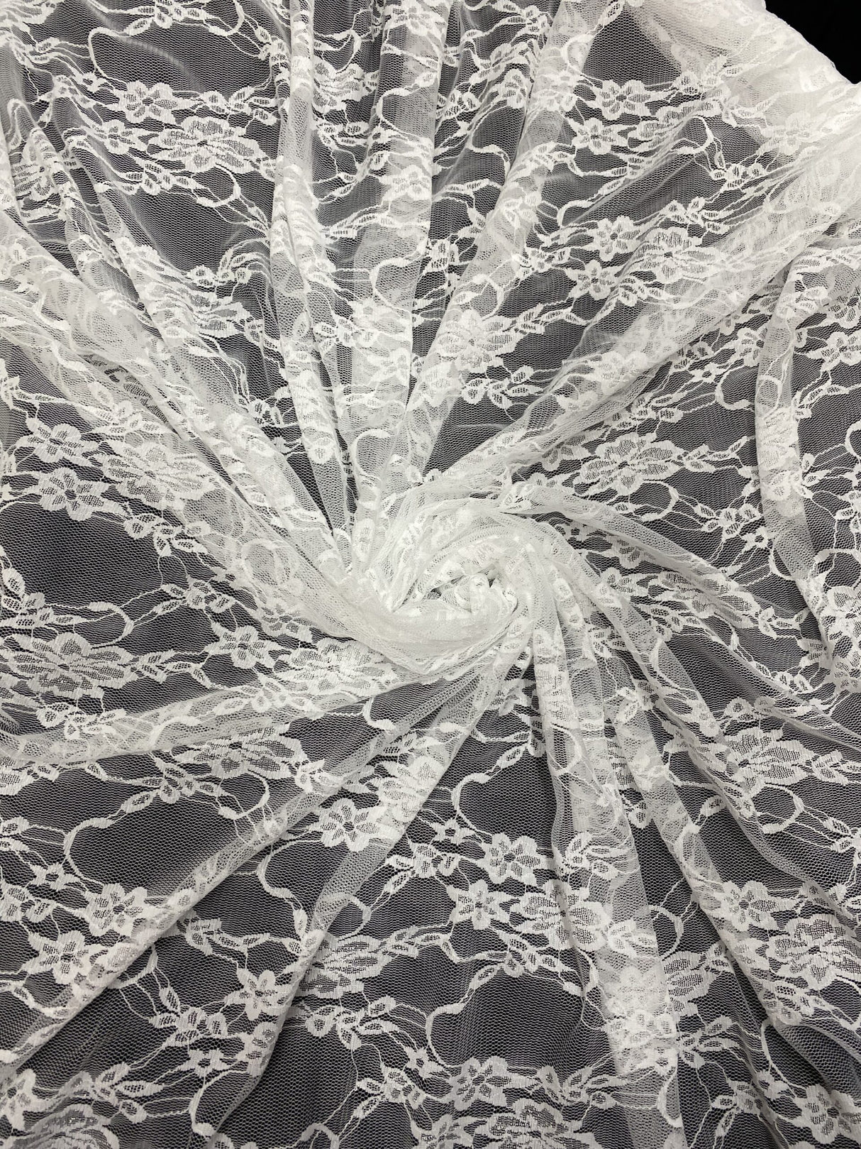 White 4-Way Floral Stretch Lace Fabric - Shimmery Floral Lace, White, 58/60" Width (1 Yard)