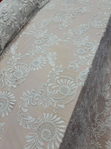 Beaded Bridal Lace Fabric Off White