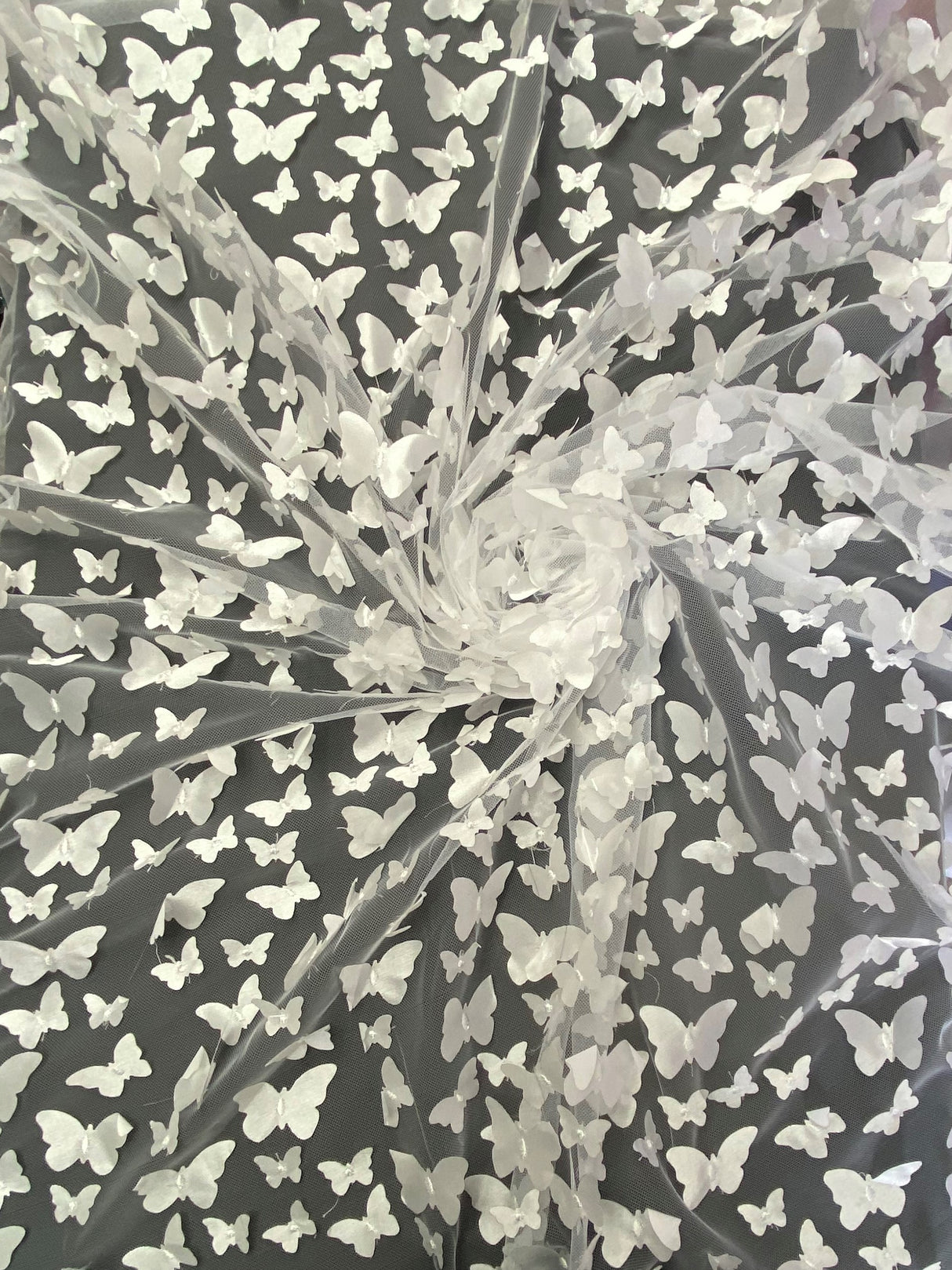 3D Butterflies White Polyester Fabric - White Butterflies, 54" Width