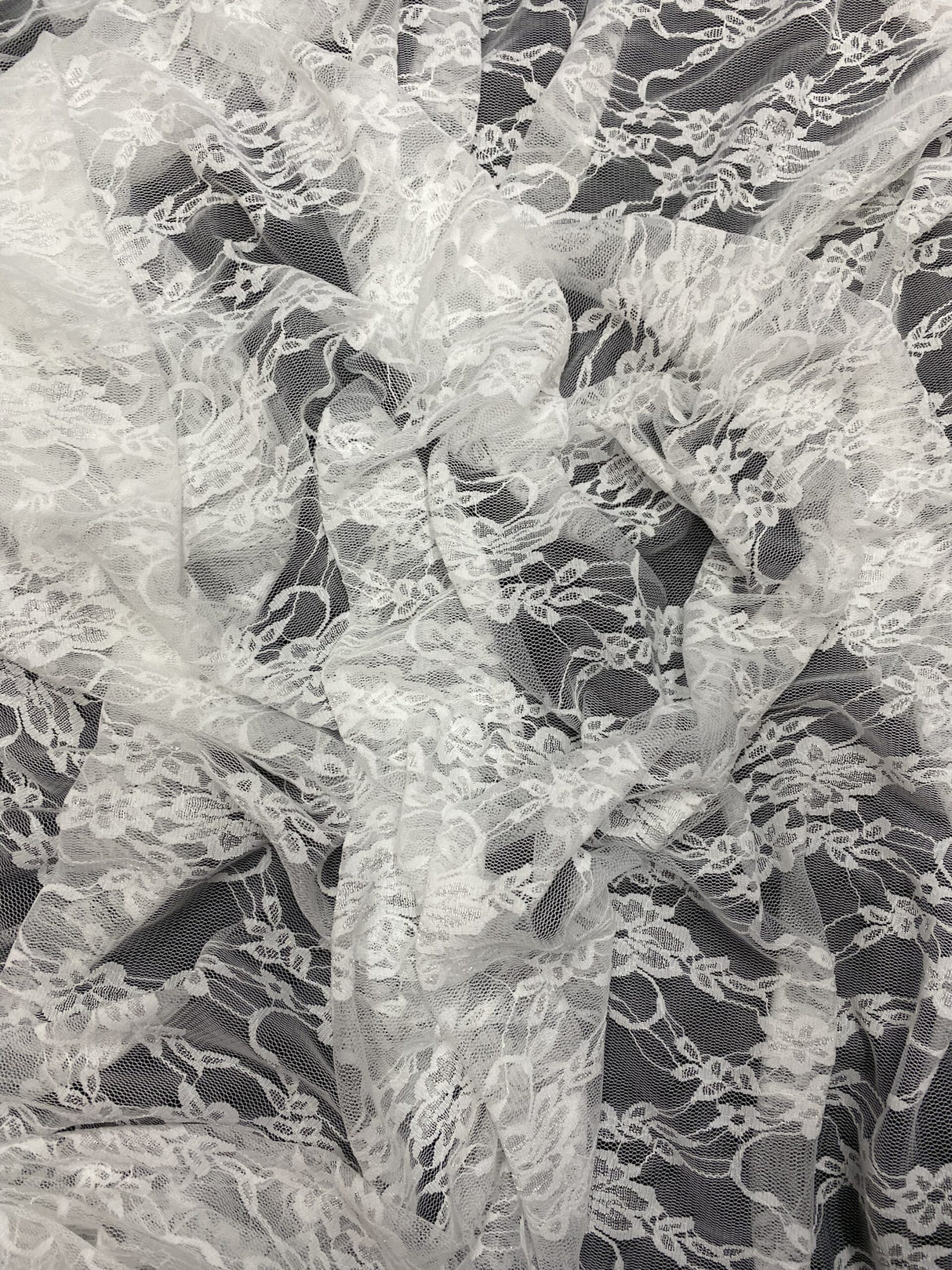 White 4-Way Floral Stretch Lace Fabric - Shimmery Floral Lace, White, 58/60" Width (1 Yard)