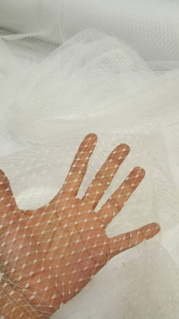 White Tulle Polka Dots Stretch Fabric