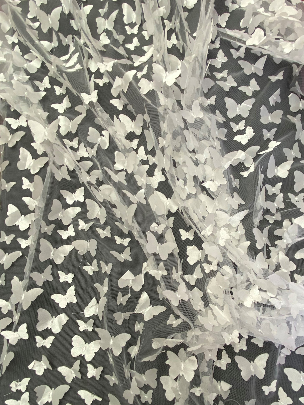 3D Butterflies White Polyester Fabric - White Butterflies, 54" Width