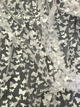 3D Butterflies White Polyester Fabric - White Butterflies, 54" Width
