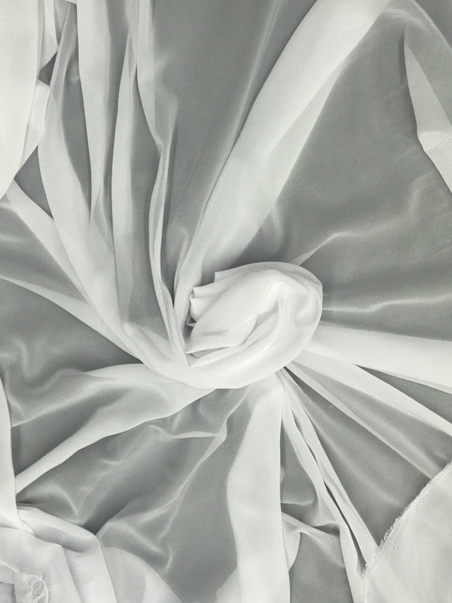 White Chiffon Polyester Fabric - White Sheer, 59"-60" Width (1 Yard)