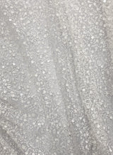 BPS Mesh Lace White Polyester Fabric - White Beads, Pearls, Sequins Mesh, 60" Width (1 Yard)