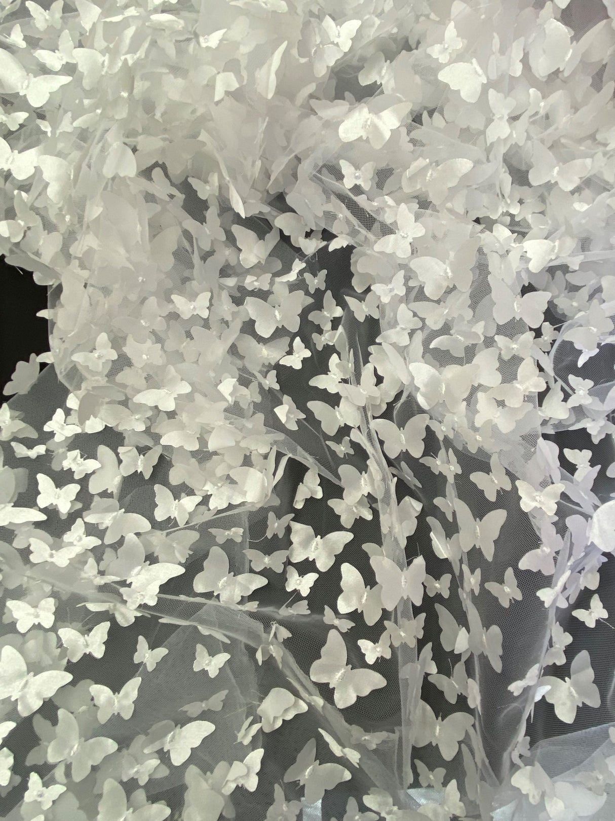 3D Butterflies White Polyester Fabric - White Butterflies, 54" Width