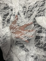 White 4-Way Floral Stretch Lace Fabric - Shimmery Floral Lace, White, 58/60" Width (1 Yard)