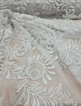 Beaded Bridal Lace Fabric Off White