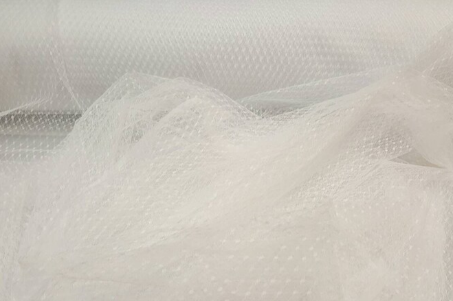 White Tulle Polka Dots Stretch Fabric
