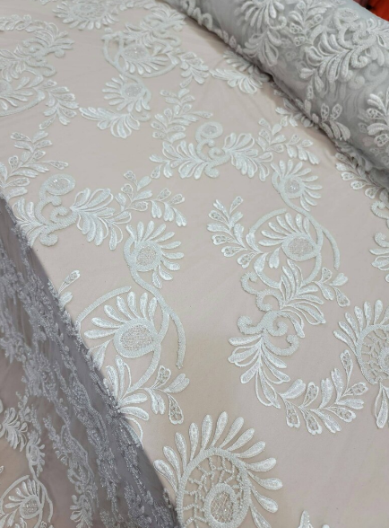 Beaded Bridal Lace Fabric Off White