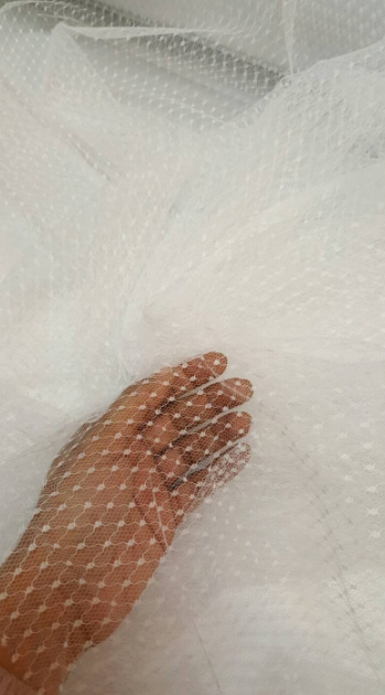 White Tulle Polka Dots Stretch Fabric
