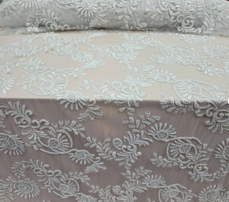 Beaded Bridal Lace Fabric Off White