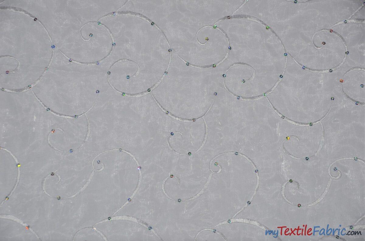 Ferial Organza Embroidery Polyester Fabric - Embroidered Floral Sheer With Sequins, 52/54" Width, Multiple Colors (1 Yard)