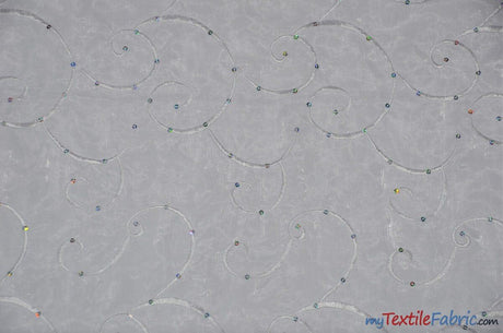 Ferial Organza Embroidery Polyester Fabric - Embroidered Floral Sheer With Sequins, 52/54" Width, Multiple Colors (1 Yard)