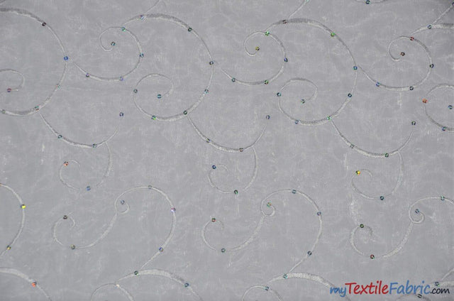 Ferial Organza Embroidery Polyester Fabric - Embroidered Floral Sheer With Sequins, 52/54" Width, Multiple Colors (1 Yard)