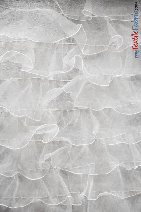 Organza Ruffled Mesh Polyester Fabric - Layered Ruffle Mesh, 57" Wide, Multiple Colors (1 Yard)
