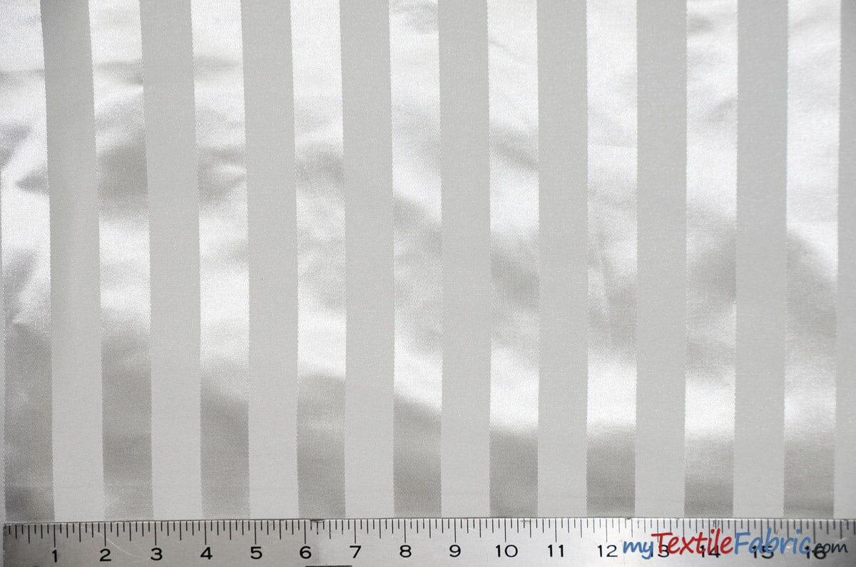 Bridal Satin Stripe Brocade Polyester Fabric - Tone On Tone Stripe, 58/60" Width, 4 Colors Available (1 Yard)