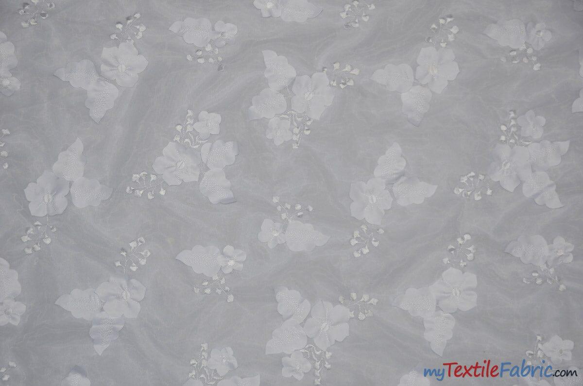 Applique Organza Polyester Fabric - Sheer Leaf Applique, Double Scallop Edge, 50/52" Wide (1 Yard)